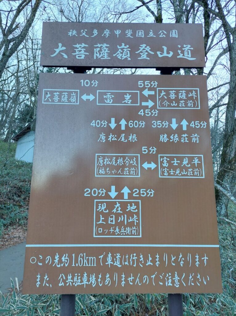 上日川峠の登山道案内図