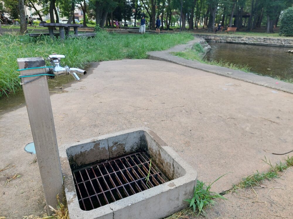 伊佐沼公園のじゃぶじゃぶ池前の水道