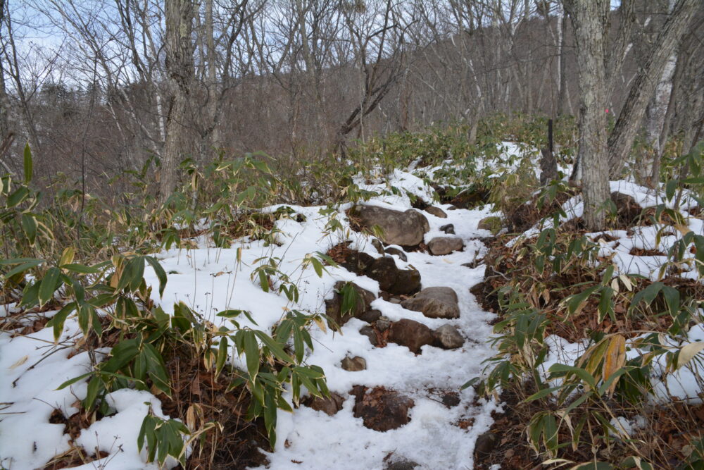 冬の飯縄山登山道