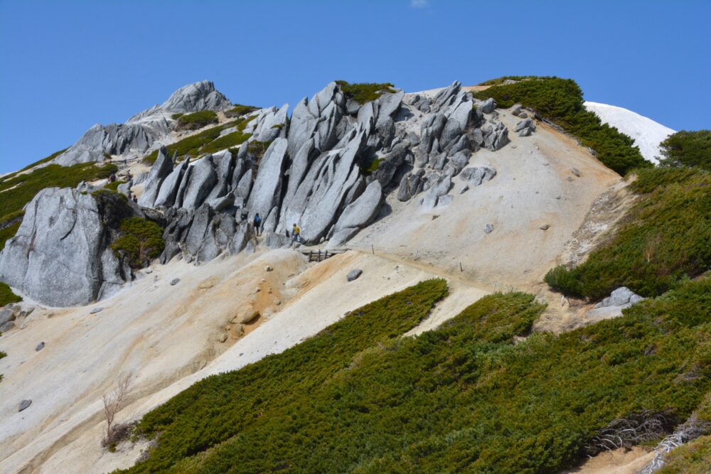 燕岳のハイマツと花崗岩