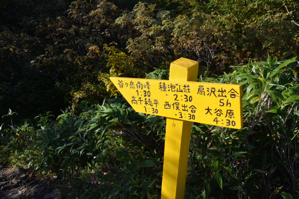 冷池山荘の登山標識