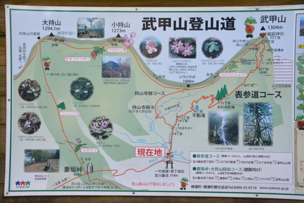 武甲山登山道のマップ