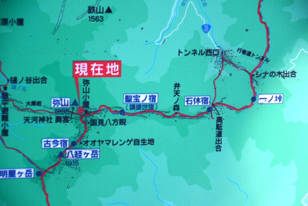 弥山の大峯奥駈道のマップ