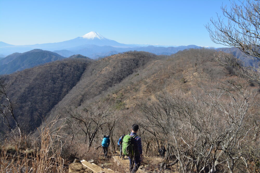 丹沢の尾根から見た鍋割山と富士山