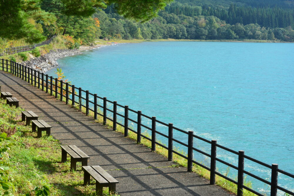 田沢湖の湖畔