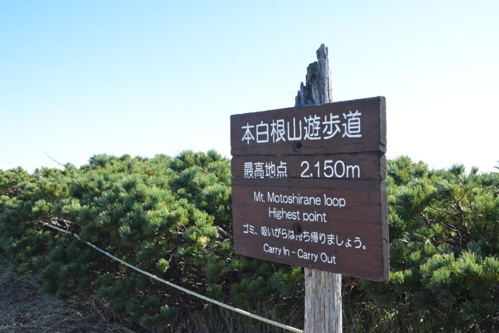 草津白根山（本白根山）の遊歩道最高地点