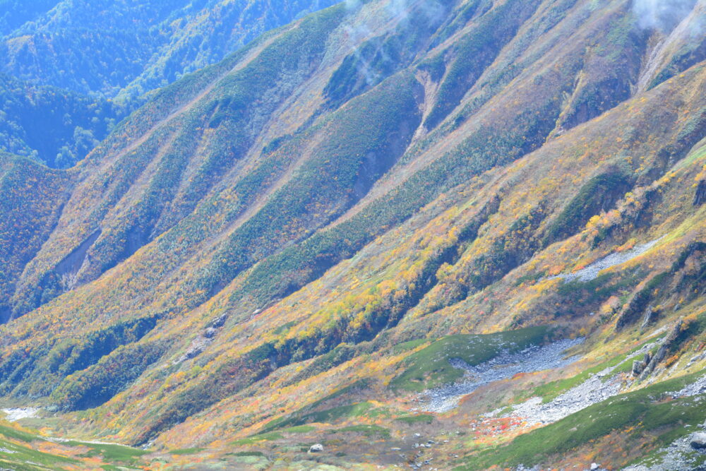 立山の雄山山の山肌の紅葉