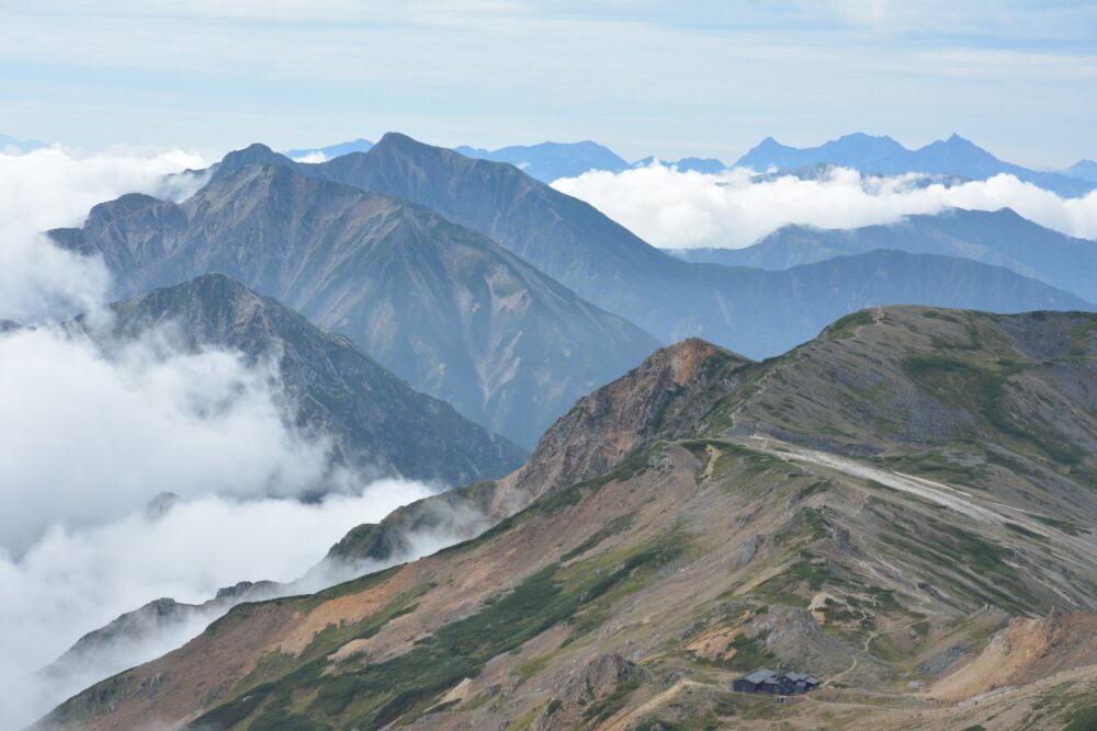 白馬鑓ヶ岳山頂から見た白北アルプスの山々