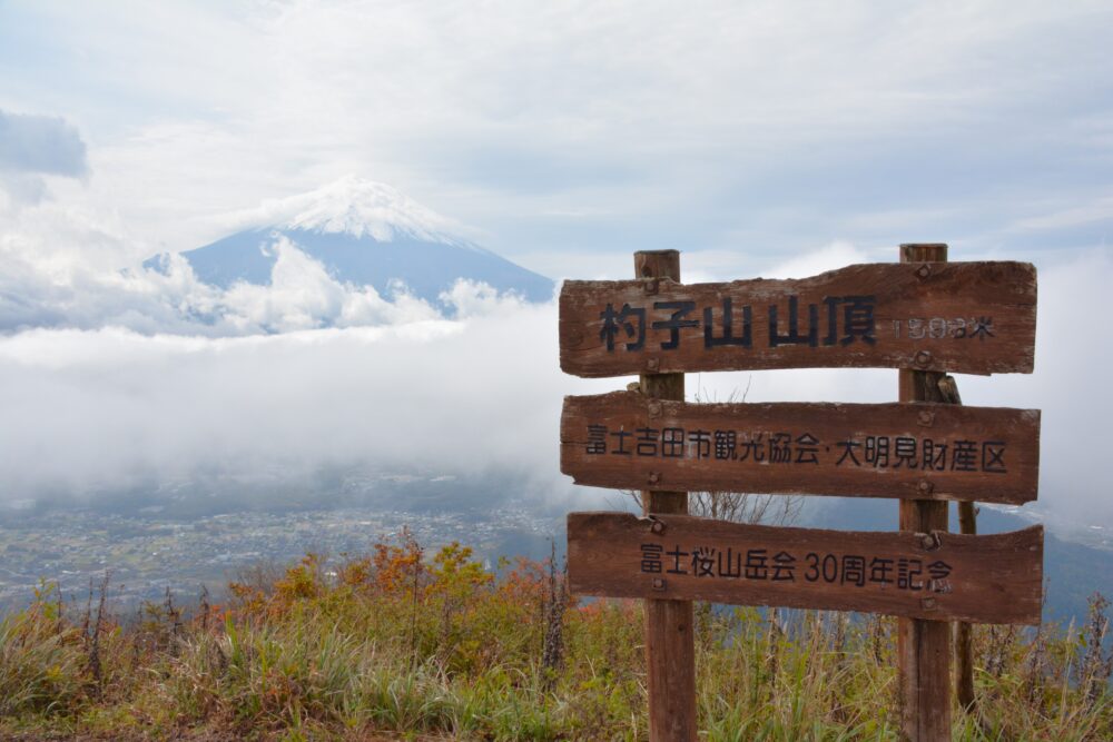 杓子山山頂と富士山