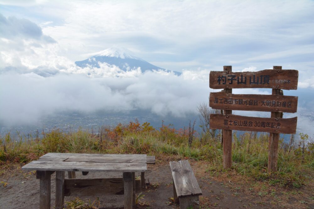 杓子山山頂と富士山