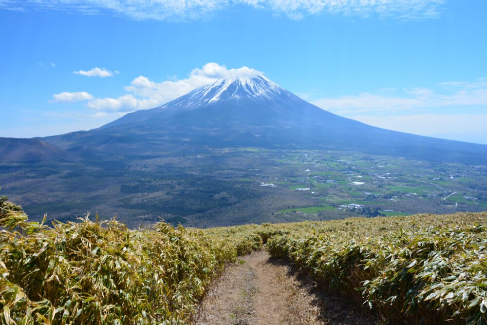 竜ヶ岳の登山道と富士山