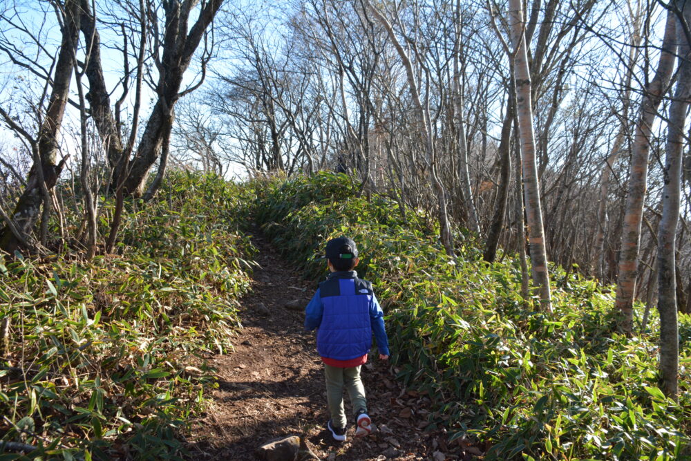 赤城山・長七郎山の登山道を歩く子供