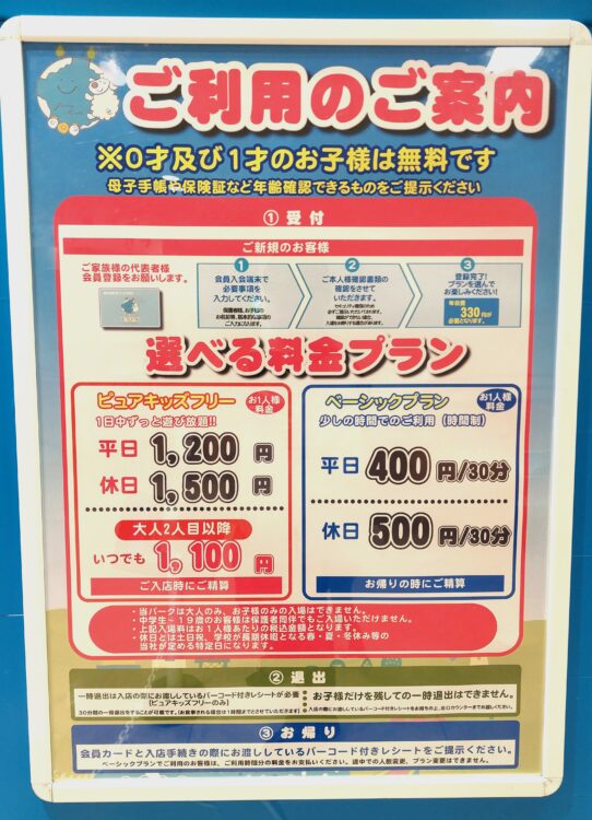 ピュアハートキッズランド入間サイオス店の料金表