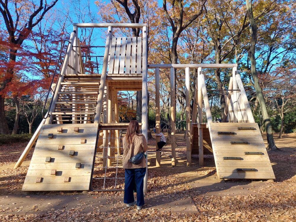 内牧公園・アスレチック広場のアスレチック遊具（三角トリデ）