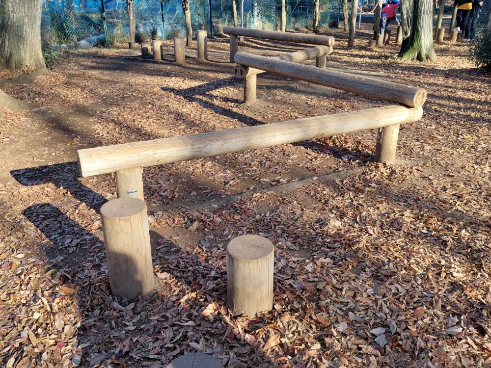 内牧公園・アスレチック広場のアスレチック遊具（平均台）