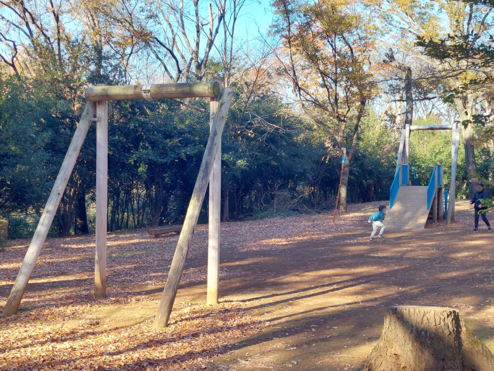 内牧公園・アスレチック広場のロープウェイ（ターザンロープ）