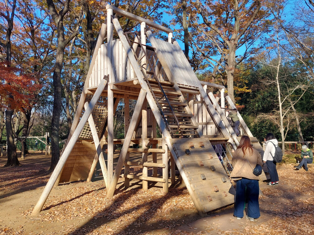 内牧公園・アスレチック広場のアスレチック遊具（三角トリデ）