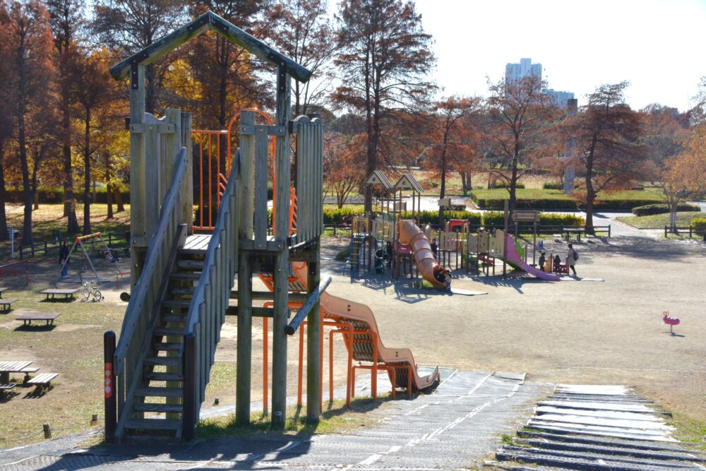 みさと公園・冒険トリデのウェーブスライダーとこどもの砦