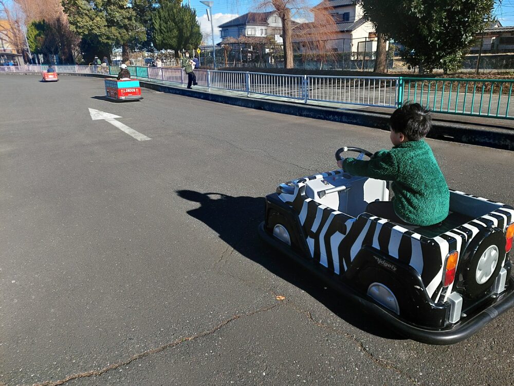 深谷わんぱくランドのバッテリーカーで遊ぶ子供たち