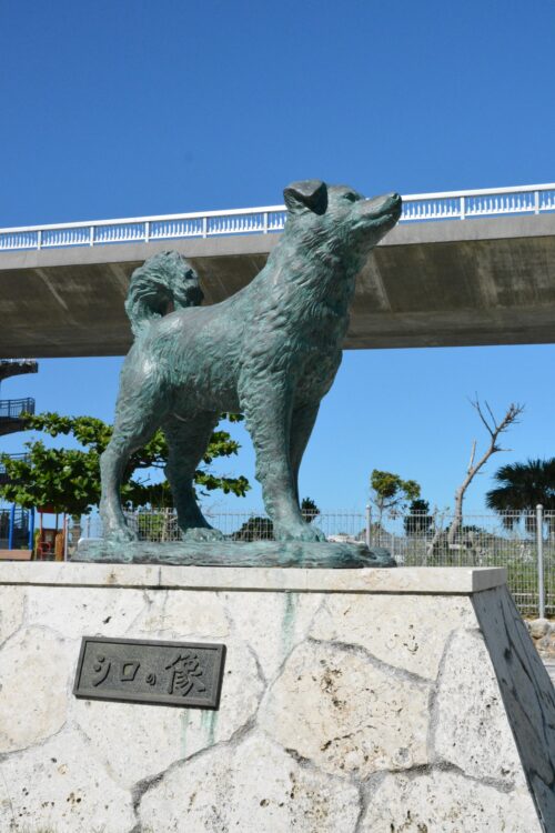 阿嘉港前のシロの像