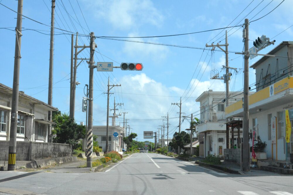 西表島の大原地区にある信号