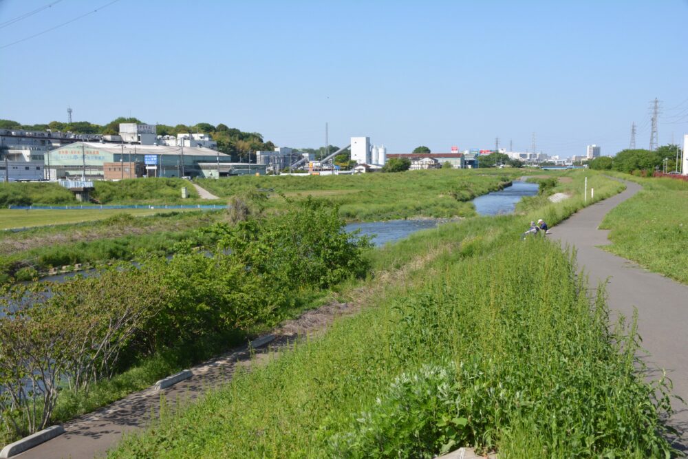 大和田水辺の丘公園北側に流れる柳瀬川の土手
