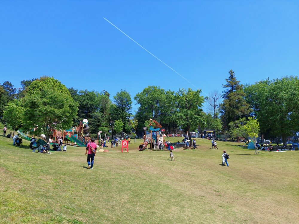 東松山ぼたん園の芝生広場と大型複合遊具
