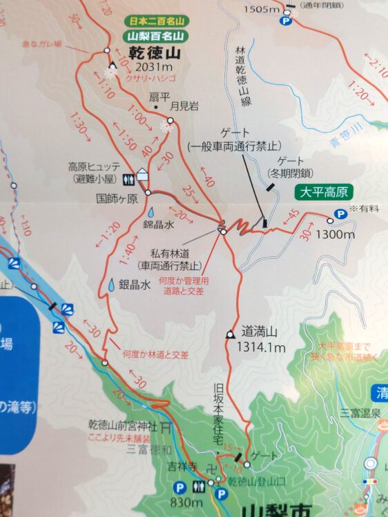 乾徳山の登山マップ