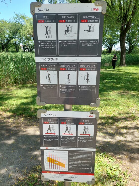 三橋総合公園・トリム広場の健康遊具『ソーウェル』の説明板