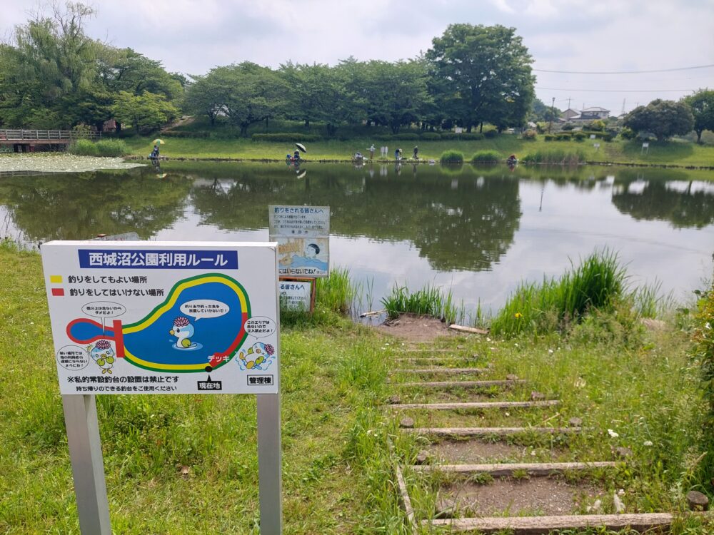 西城沼公園の釣り池(西城沼)のルール看板