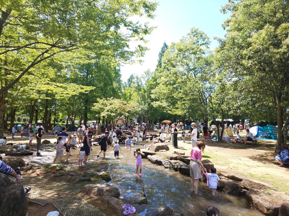 さいたま市・大崎公園の賑わうじゃぶじゃぶ池