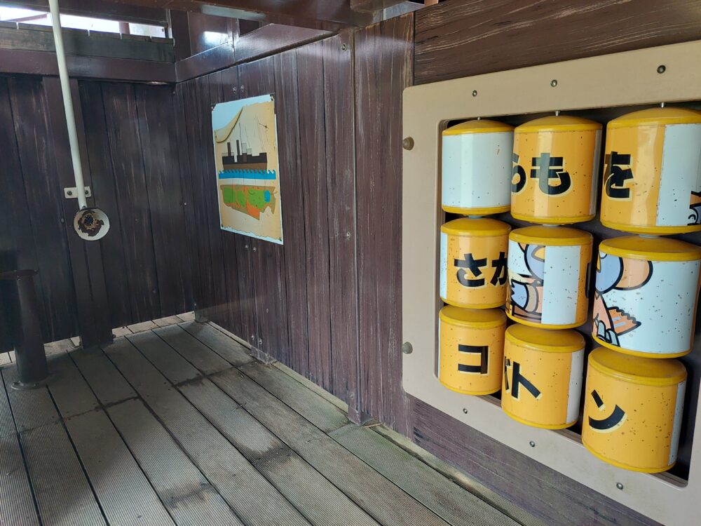 権現堂1号公園・遊具広場にある帆船遊具の船底部分にある色々な仕掛け