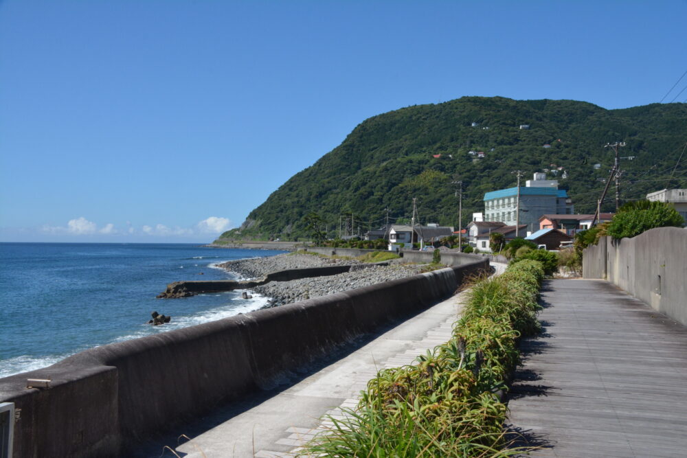 お造りの宿 味湯海亭 福松荘前の遊歩道と東伊豆の海岸線