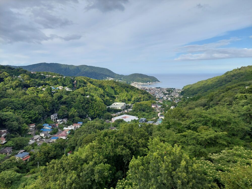 ウィスタリアンライフクラブ宇佐美から見下ろす宇佐美の集落と海