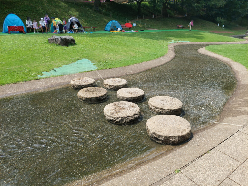北本市自然公園の水遊び場(せせらぎ・じゃぶじゃぶ池)にある飛び石