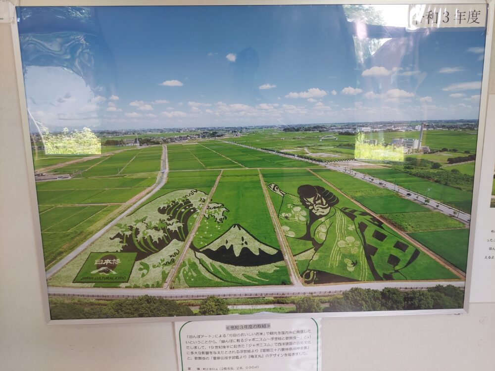 行田タワーの1階に飾ってある歴代の田んぼアート