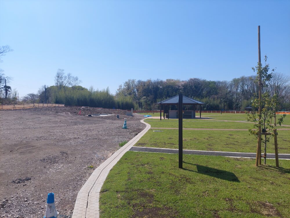 秋葉の森総合公園のアスレチック広場前の工事中エリア