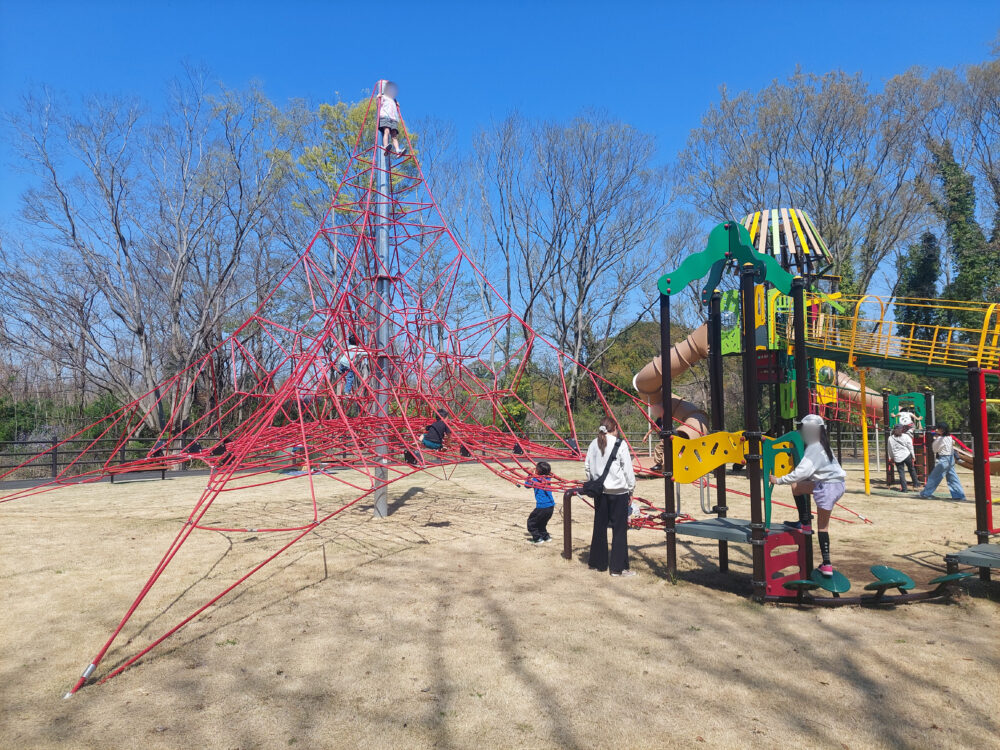 秋葉の森総合公園・アスレチック広場の大型遊具（ネットジャングルジム）