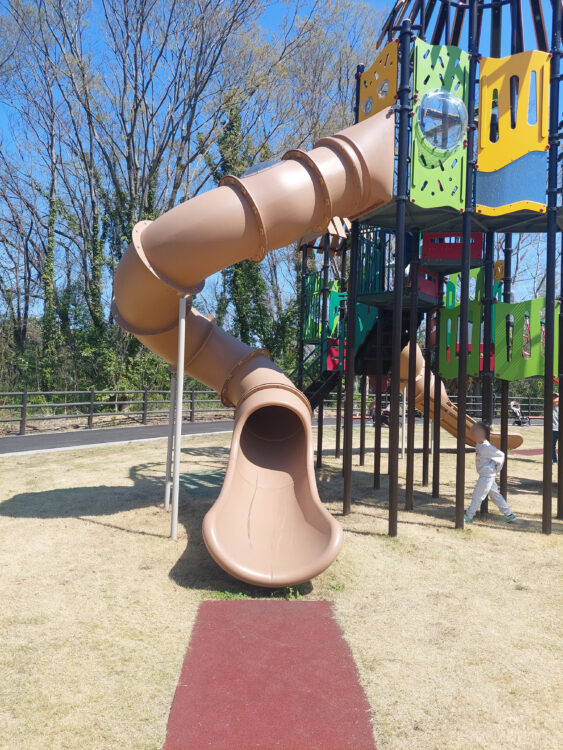 秋葉の森総合公園・アスレチック広場の大型遊具のスライダー（すべり台）
