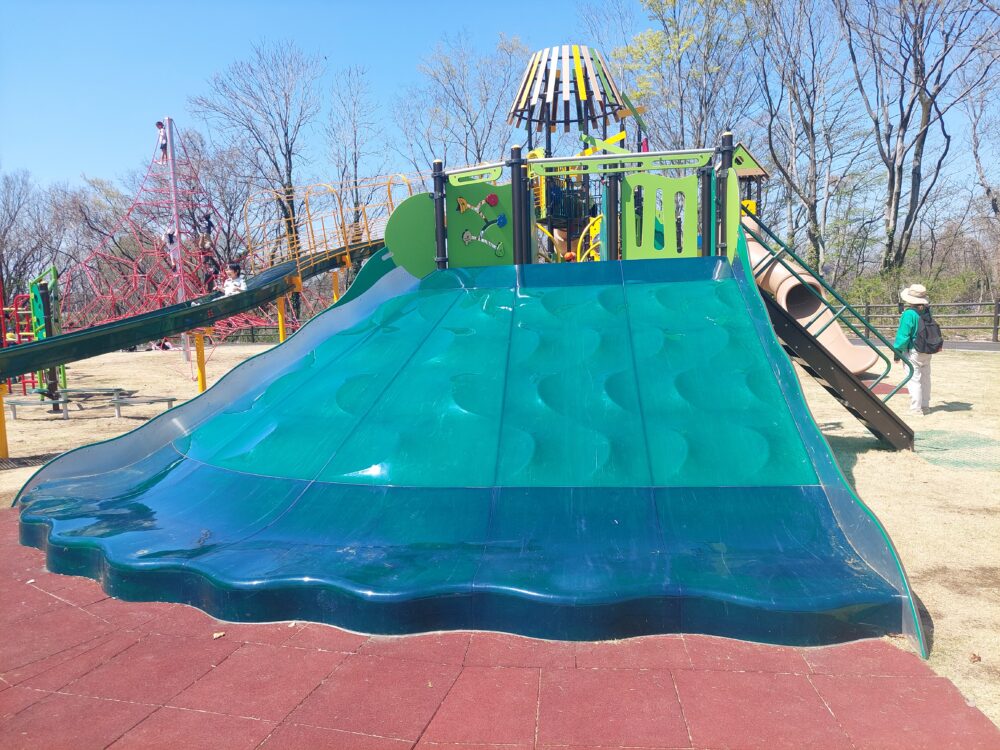 秋葉の森総合公園・アスレチック広場の大型遊具のワイドスライダー（すべり台）