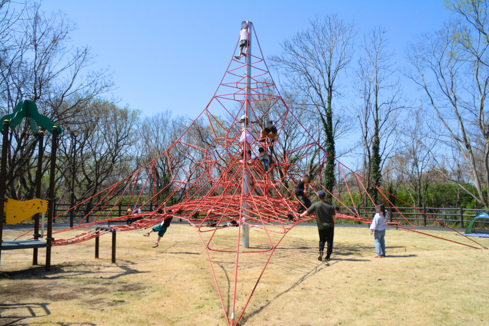 秋葉の森総合公園・アスレチック広場の大型遊具（ネットジャングルジム）
