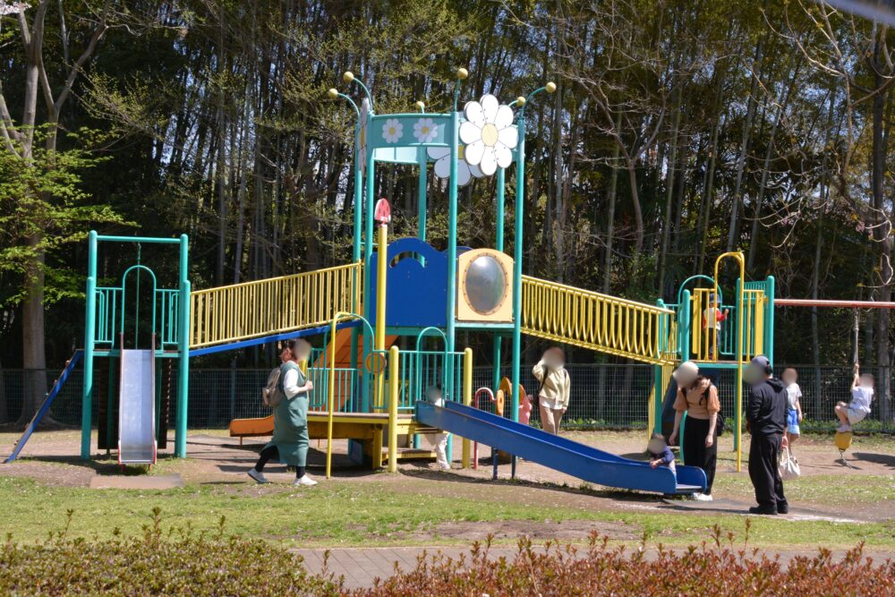 秋葉の森総合公園の遊具で遊ぶ人たち