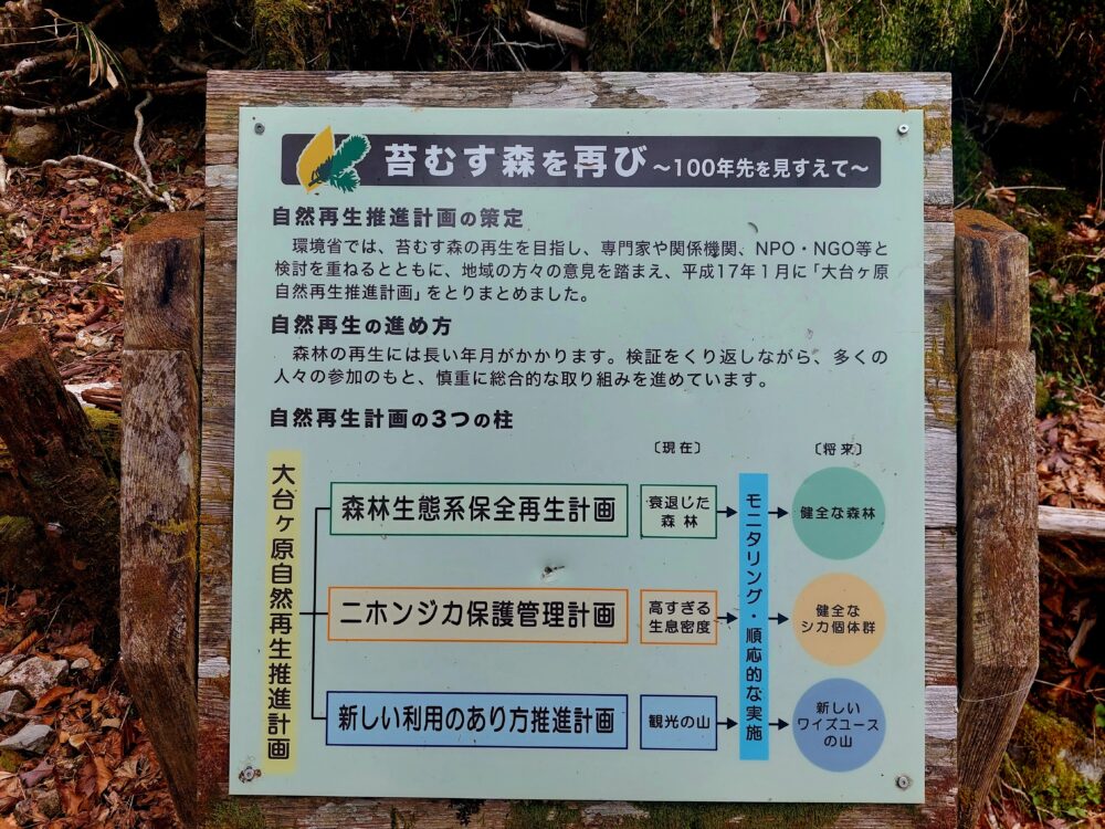 大台ヶ原の登山道にある看板