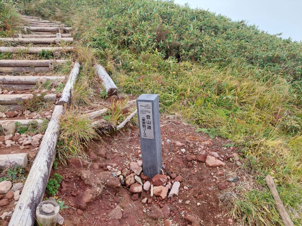 栗駒山の中央コース・東栗駒コースの分岐