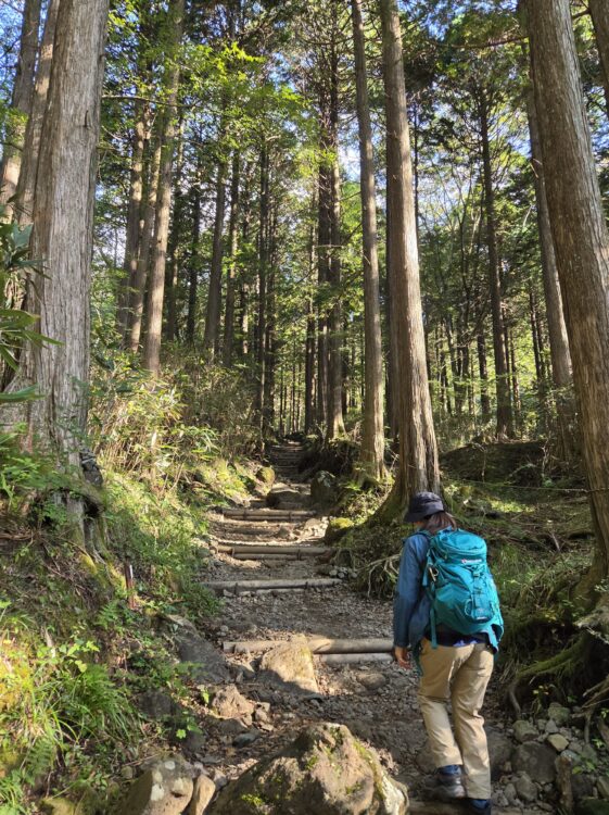 金時山の登山道を歩くハイカー