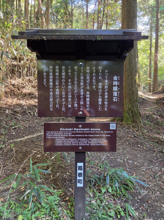 金時山の金時蹴落石の案内書き